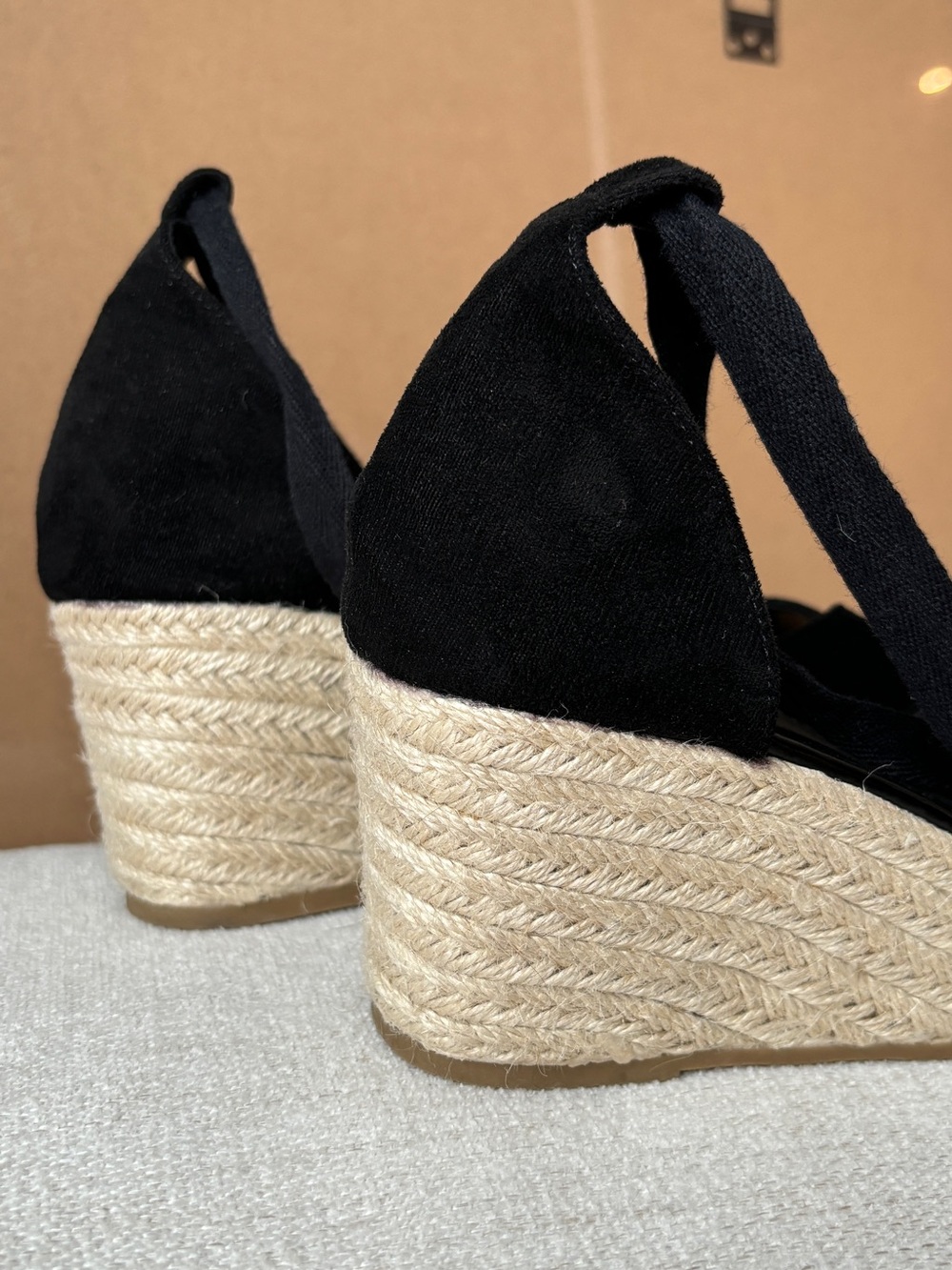 Black Ankle-Tie Espadrille Wedge Sandals Size 43 - Picture 5 of 10